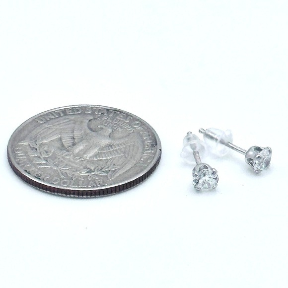 Sterling Silver 925 Cubic Zirconia Stud Earrings Small CZ Round Dainty Girls - Picture 2 of 5